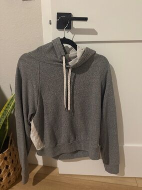 Vuori Gray Cowl Hoodie Sweater with Cream Drawstrings